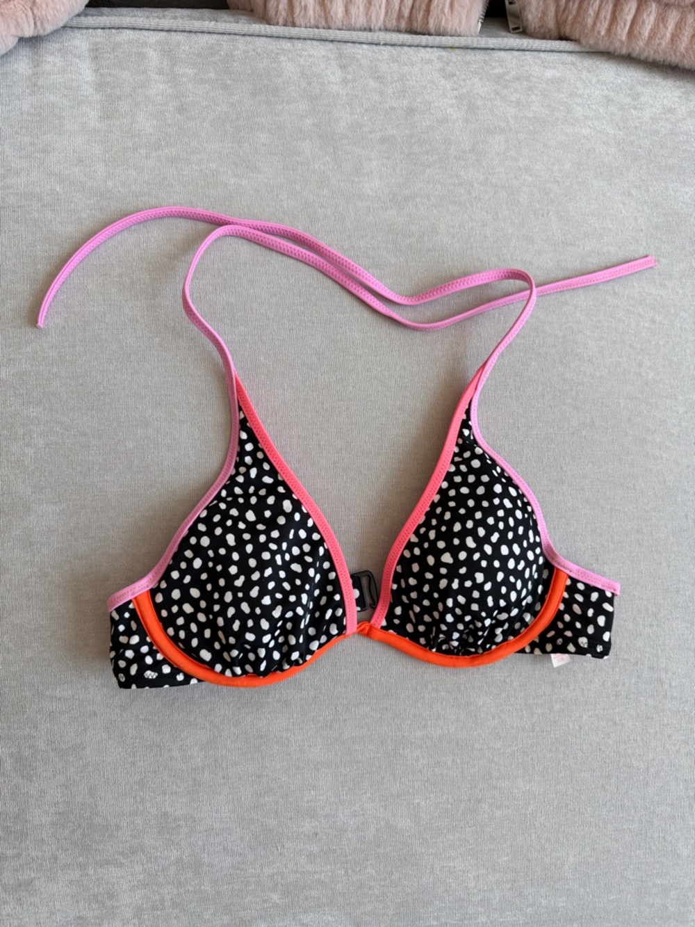 Victoria's Secret Black & White Polka Dot Bikini Top with Pink & Orange Trim